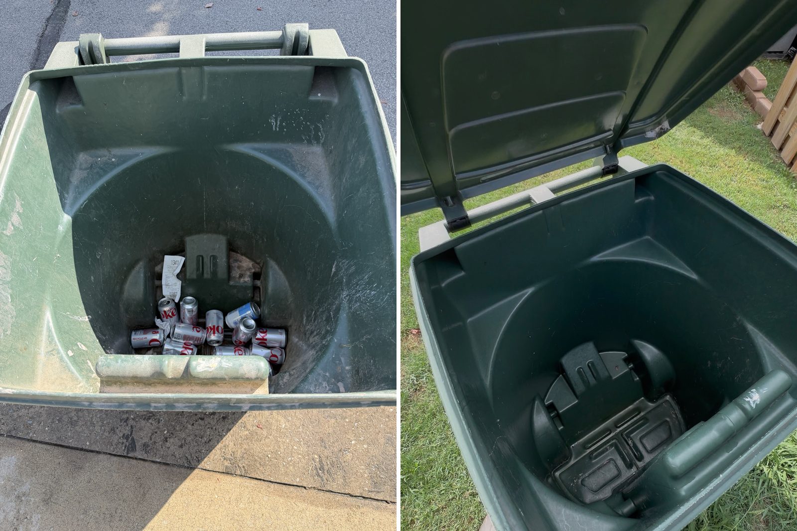 A trash bin before and after a Wash It Wash It pressure wash