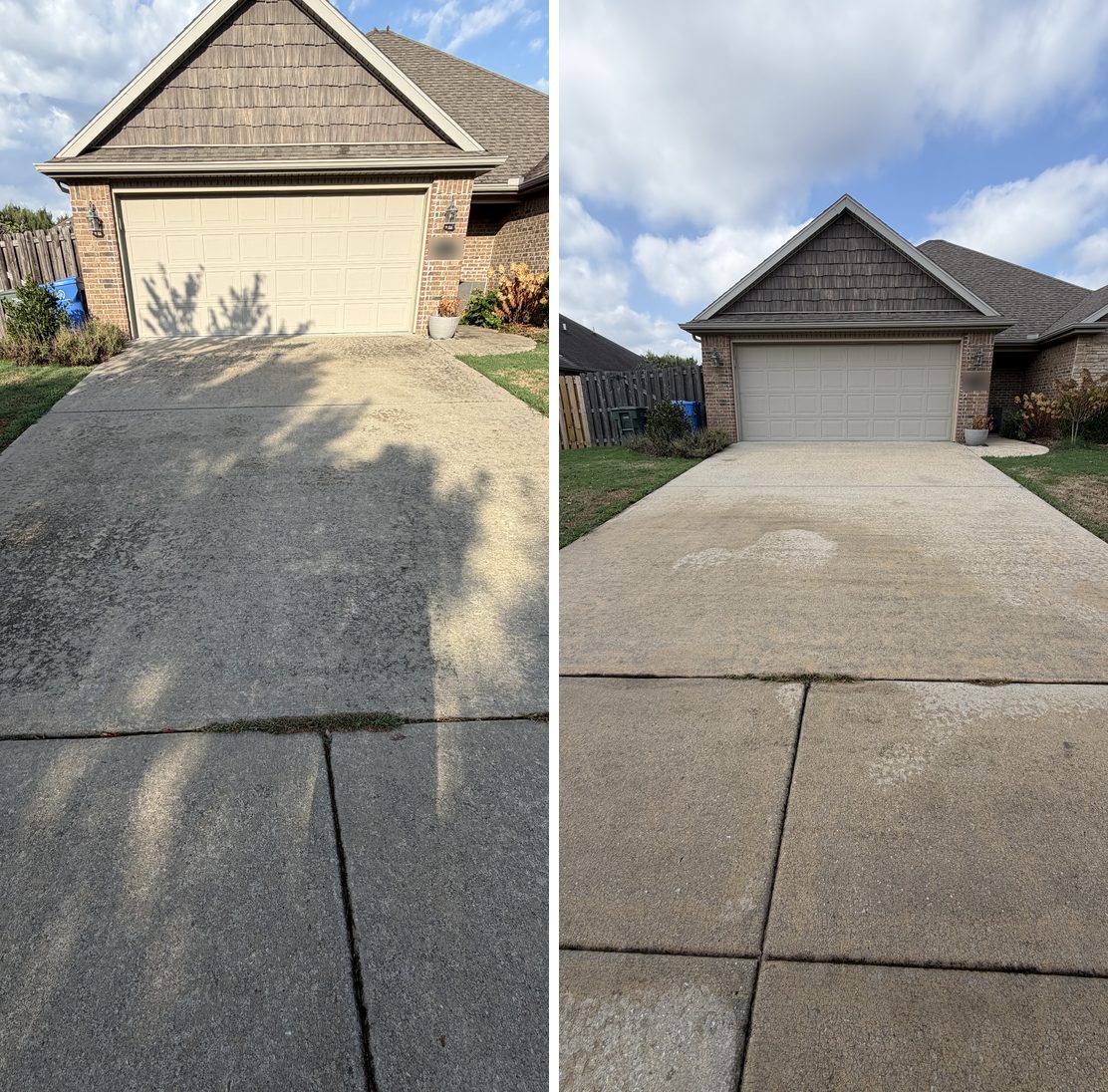 A driveway before and after a Wash It Wash It pressure wash in Fayetteville